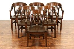 Set of 6 Antique Oak 1920 Sioux Falls Courthouse Chairs with Arms