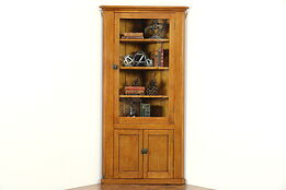 Oak 1900 Antique Corner Cabinet, Wavy Glass Cabinet