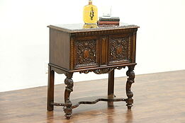 Renaissance Carved End Table, Humidor or Cabinet, Black Marble