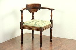 Oak Carved Antique 1885 Corner Chair, New Upholstery #28901