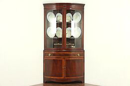 Traditional Curved Glass Vintage Mahogany Corner Cabinet, Signed Sligh #28914