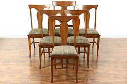 Set of 6 Quarter Sawn Oak Antique 1905 Dining Chairs, New Upholstery
