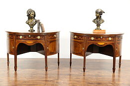 Pair of Antique Demilune Half Round Console Tables or Sideboards, England
