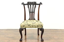 Irish Chippendale Antique Mahogany Desk or Hall Chair, New Upholstery #28828
