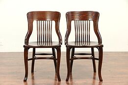 Pair Antique Quarter Sawn Oak Dining Chairs Heywood Wakefield Chicago #29261