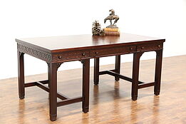 Georgian Traditional Vintage Mahogany Partner Desk, Signed Royal