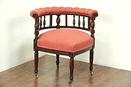Victorian Antique 1885 Carved Corner Chair, Recent Upholstery