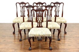 Set of 6 Georgian Chippendale 1930 Vintage Dining Chairs, Recent Upholstery