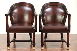 Pair of Antique Mahogany Banker, Desk or Office Chairs, Leather #29462