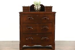 Victorian 1860's Antique Walnut Chest or Dresser, Jewelry Boxes, Carved Pulls