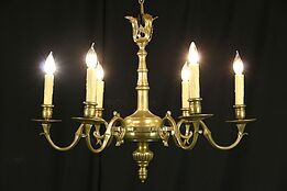 Patinated Brass 1920's Antique 6 Candle Chandelier