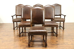 Set of 6 Large Oak & Leather Dining Chairs, Outlook 2002 #30962