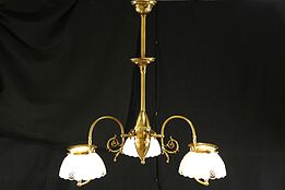 Victorian 1890's Antique 3 Light Gas Chandelier, Electrified