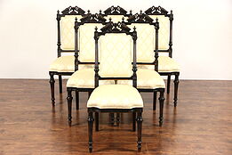 Set of 6 Victorian Renaissance 1870 Antique Cherry Dining Chairs, New Upholstery