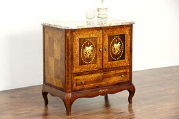 Italian Rosewood & Marquetry 1940's Bar Cabinet, Marble Top