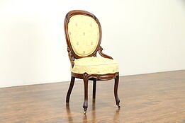 Victorian Antique Carved Walnut Desk or Vanity Chair, New Upholstery #31062