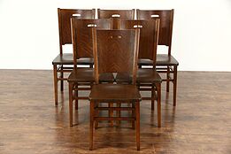Set of 6 Arts & Crafts Mission Oak 1900 Antique Craftsman Dining Chairs