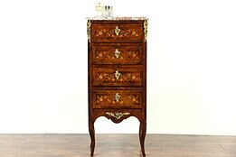 French Antique Rosewood Marquetry Marble Top Secretary Desk & Chest
