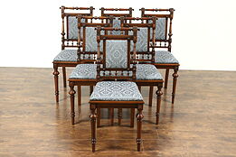 Victorian Renaissance Antique Set of 6 Walnut Dining Chairs, New Upholstery