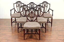 Set of 6 Vintage Shield Back Mahogany Dining Chairs, New Upholstery  #29752