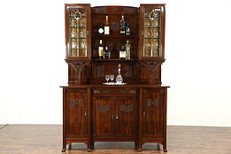 Italian Antique 1925 Back Bar or Sideboard & China Cabinet, Leaded Glass
