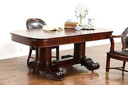 Empire 1900 Antique Mahogany Partner Desk, Library Writing or Conference Table