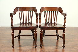 Pair Antique Walnut Banker, Office or Library Chairs, Johnson Chicago #29199