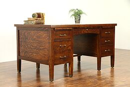 Quarter Sawn Oak Antique Craftsman Library Desk, Brass Pulls & Feet #31340