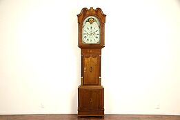 English Georgian 1800 Antique Oak & Mahogany Signed Grandfather Long Case Clock