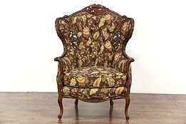 Music Room 1940's Vintage Wing Chair, Carved Violin & Drum, New Upholstery