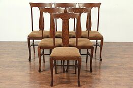 Set of 6 Quartersawn Oak Antique Dining Chairs, New Upholstery #29168