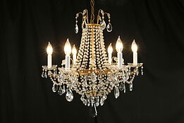 Regency Style vintage Chandelier, 6 Candles, Cut Crystal Prisms #30791