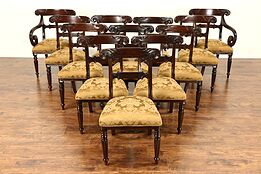 Set of 12  Carved Empire Style Vintage Dining Chairs, New Upholstery