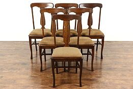 Set of 6 Antique 1900 Quarter Sawn Oak Dining Chairs, New Upholstery