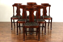 Set of 6 Antique 1900 Mahogany Empire Dining Chairs, New Upholstery, Signed