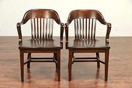 Pair of Antique Quarter Sawn Oak Banker, Office or Library Chairs, Klode  #29269