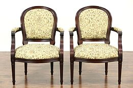 Pair Carved Mahogany French Style Vintage Mahogany Chairs, New Upholstery