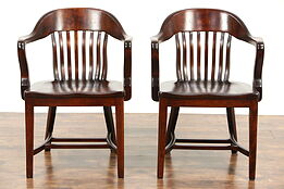 Pair of 1910 Antique Birch Hardwood Banker, Desk or Office Chairs No. 4