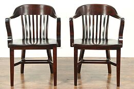 Pair Antique Banker, Library or Office Chairs, Mahogany Finish #28811