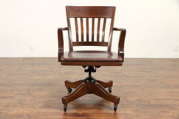 Walnut 1930's Vintage Swivel Adjustable Desk Chair, Johnson #30588