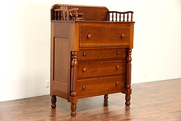 Empire 1830's Antique Cherry Tall Chest, Carved Gallery