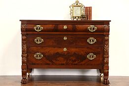 Empire 1840's Antique Dresser or Linen Chest, Carved Acanthus & Lion Paw Feet