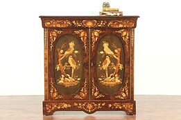 Rosewood & Burl Marquetry Vintage Cabinet, Bird Motifs, Italy #29046