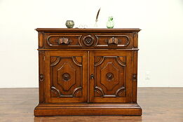 Victorian Antique Walnut Secretary Desk, Leather, Carved Book Pulls #30489