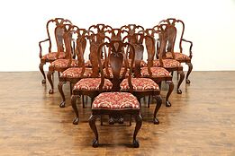 Set of 8 Walnut & Burl Antique Georgian Style Scandinavian Dining Chairs #31005