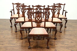 Set of 8 Georgian Chippendale Carved Mahogany Vintage Dining Chairs