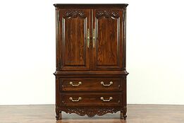 Country French Vintage Oak Tall Chest, Armoire, Chifferobe signed Hickory #28618