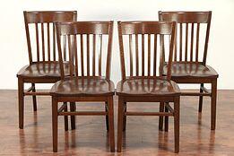 Set of 4 Antique Oak Library, Office or Dining Chairs, Marble & Shattuck #29370