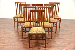 Set of 8 Oak Craftsman or Prairie Style Dining Chairs, New Upholstery #29603
