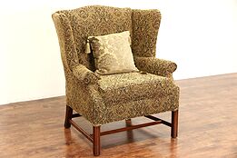 Traditional Wingback Vintage Mahogany Chair with Arms, New Upholstery